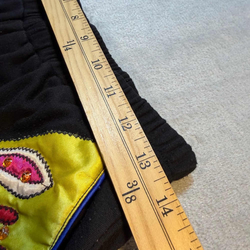 Vintage 80s Art to Wear Embellished Knit Pants Black Abstract Applique M comfort - Picture 2 of 12